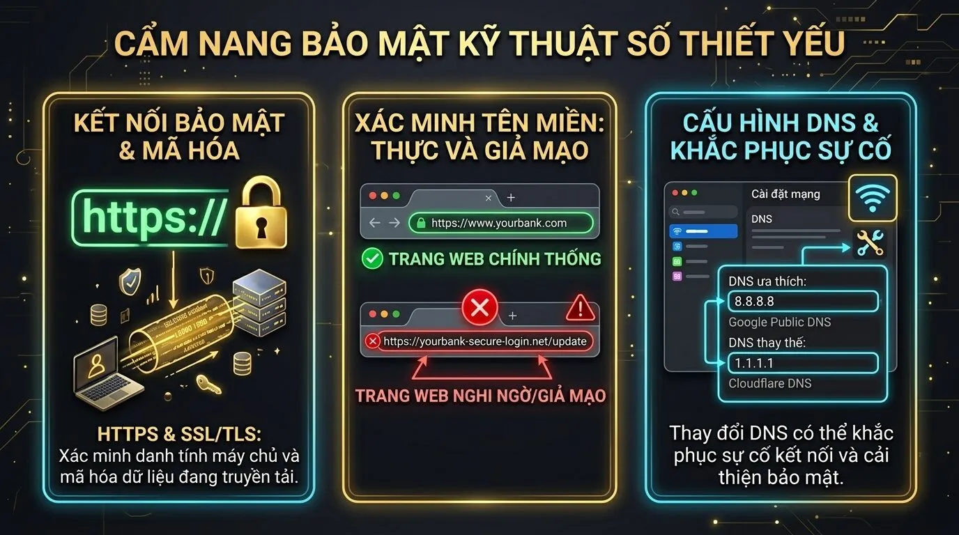 Bảng ba dấu hiệu phân biệt link HitClub thật và giả mạo theo giao thức https, tên miền gốc và cách nạp tiền, kèm mẹo đổi DNS sang 8.8.8.8 hoặc 1.1.1.1 khi bị chặn 